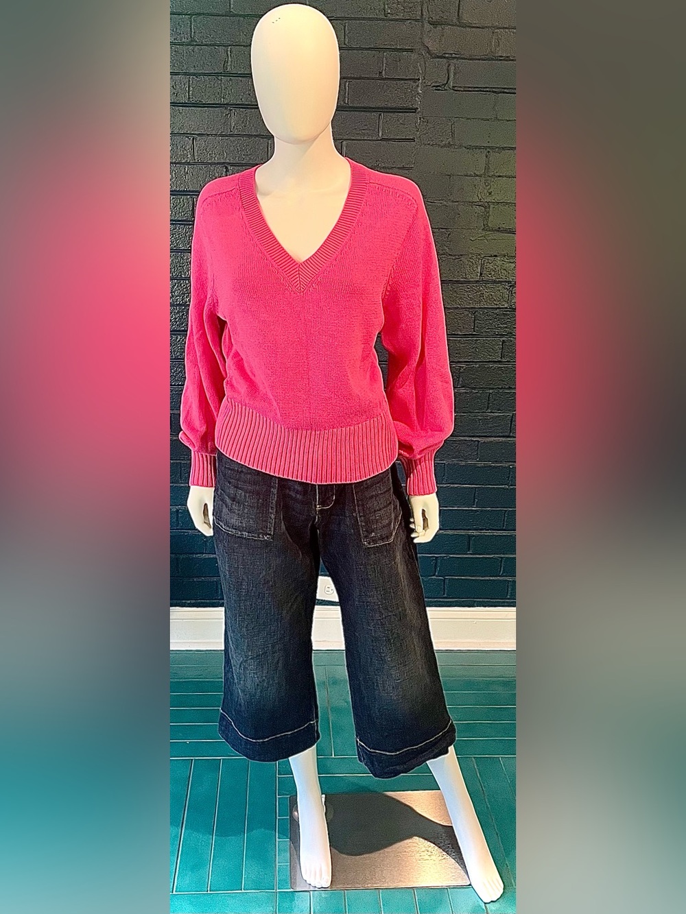 Women's Pink V-Neck Sweater - Classic Knit Pullover
